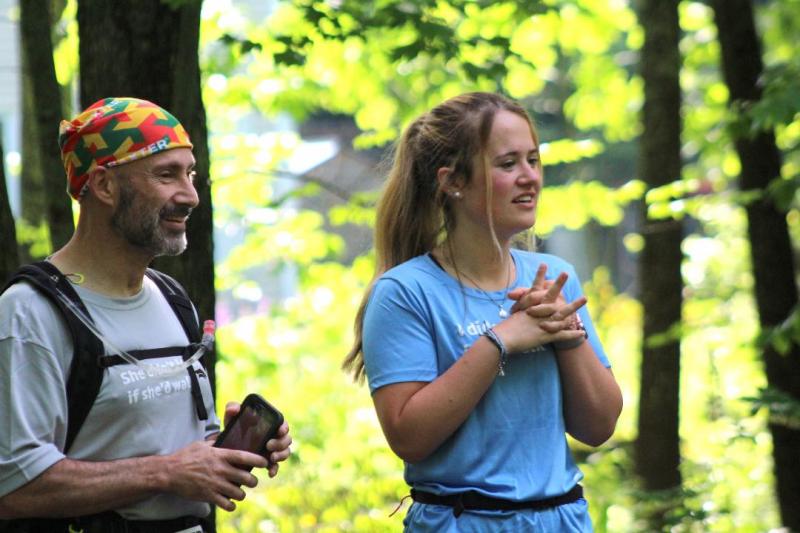 Abigail Nathan, right, and her father Jeff running a graduation day half-marathon. (Courtesy Ellen Curtis)