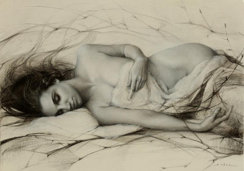 In The World Of Dreams by Olena Babak. Charcoal and pastel on paper. (Photo courtesy Camden Falls Gallery)