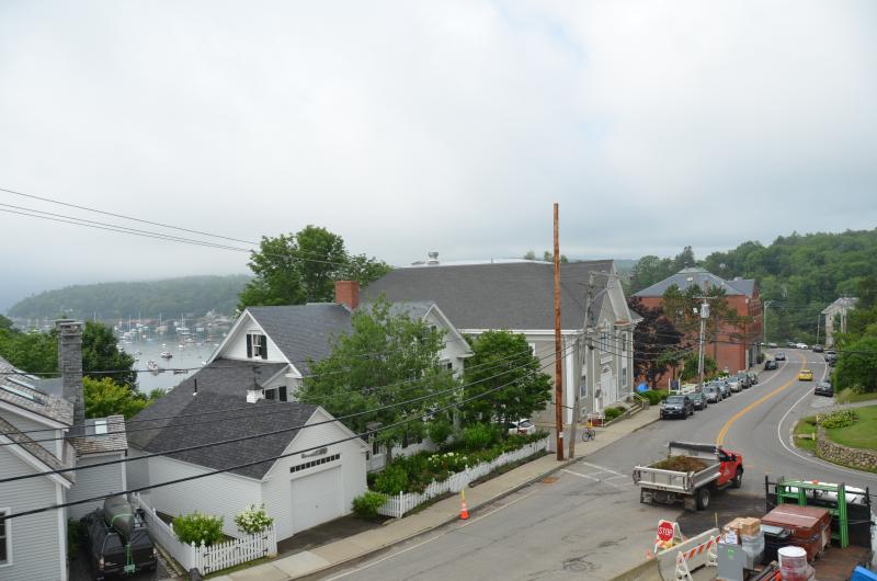 The view the clock has over Rockport Village and Rockport Harbor. (Photo by Lynda Clancy)