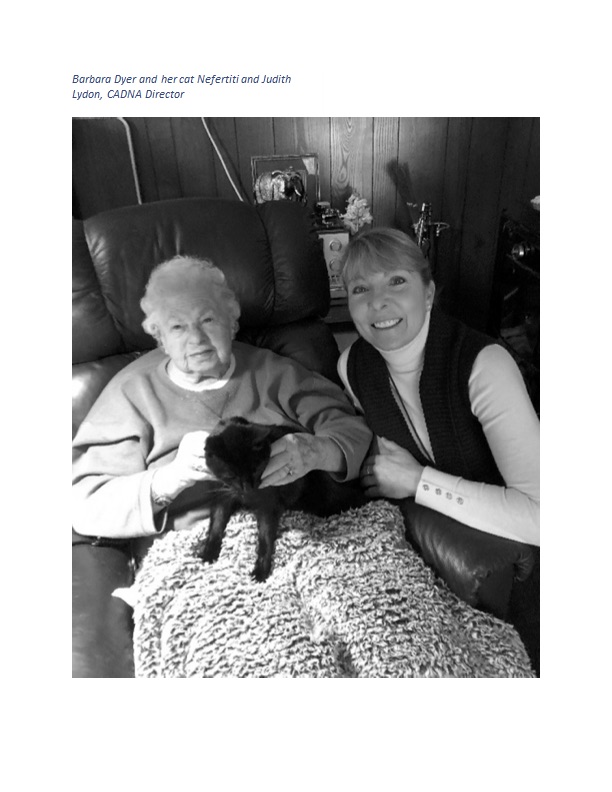 Barbara F. Dyer, her cat Neferititi, and Judith Lydon, CADNA director. (Photo courtesy Town of Camden)