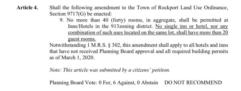 Article 4 on the Rockport 2020 Town Meeting Warrant.