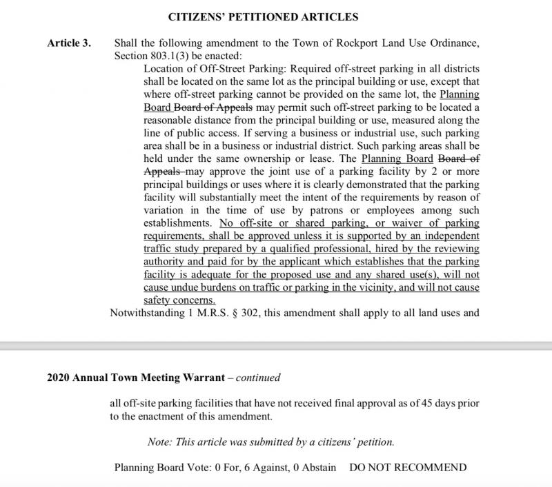 Article 3 on the Rockport 2020 Town Meeting Warrant.