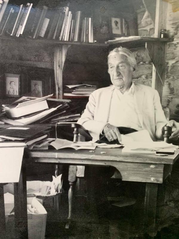 Governor Charles Wilbert Snow, in his writing shack, on Spruce Head. (Photo courtesy Jacob Snow)