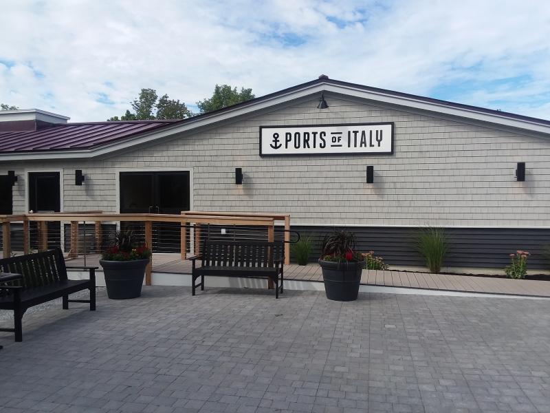 Patio dining has been constructed by the Maine Coast construction crew and Bruce Colson has done the landscaping work that surrounds the patio and building. Photo by Kay Stephens