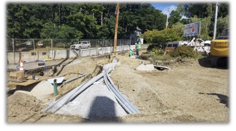 Remember those wires in the earlier photo? Pictured below are some of the conduits that will carry those wires underground. Also pictured are some of the many culverts that will provide the drainage for Union and Limerock Streets.