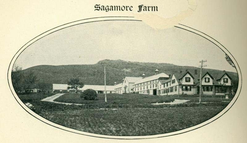 Sagamore Farm, in image held in the collection of the Camden Public Library. According to the library: “The buildings burned completely down in 1932; it was no longer used as a dairy but three horses died in the fire. The site was used as a camp for the CCC (Civilian Conservation Corps) in the years leading up to World War II, and after the war became a prime part of the State Park, including shore land that ran down to the bay.”