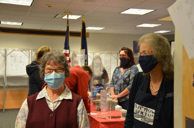 Former Rockport Town Clerk Brenda Richardson and current Town Clerk Linda Greenlaw on Nov. 3, 2020, working hard to ensure the integrity of the voting system.