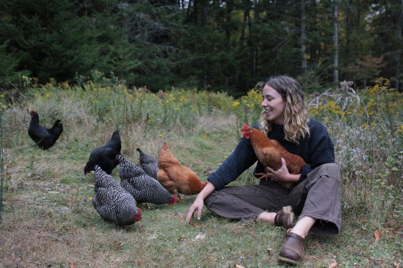 Fiona and her chickens. Photo courtesy Fiona Robins