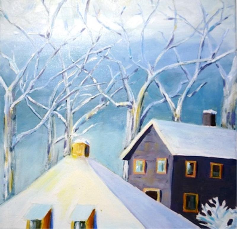 Brooke Pacy’s oil “Over the Rooftops,” from an “Art in the Square” show past. This year’s event opens Nov. 27 at the Boothbay Region Art Foundation. Courtesy of BRAF
Art
