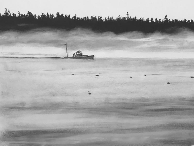 “Lass Chance, a boat owned by Charles Haycock and Richard Melborn at the time of this drawing.” Photo courtesy Suzanne Starr