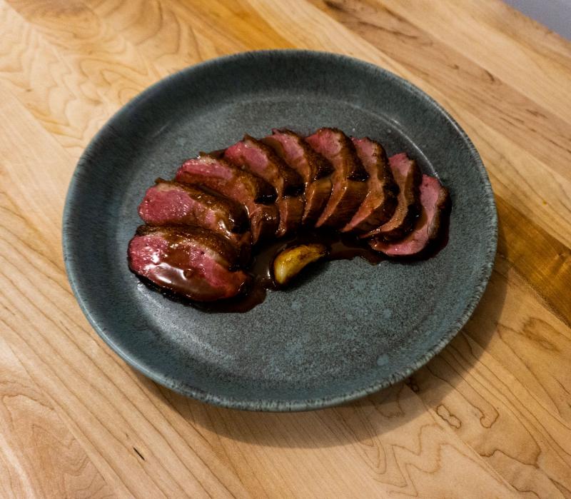 "Duck breast, duck jus, roasted garlic" Photo courtesy Elizabeth Soule