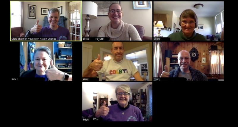 SAGE Maine members from across the state participate in a virtual empowerment self-defense class for older adults facilitated by Prevention Action Change. The class helped them combat the winter doldrums while learning physical self-defense skills and building community. (Photo courtesy Equality Maine)