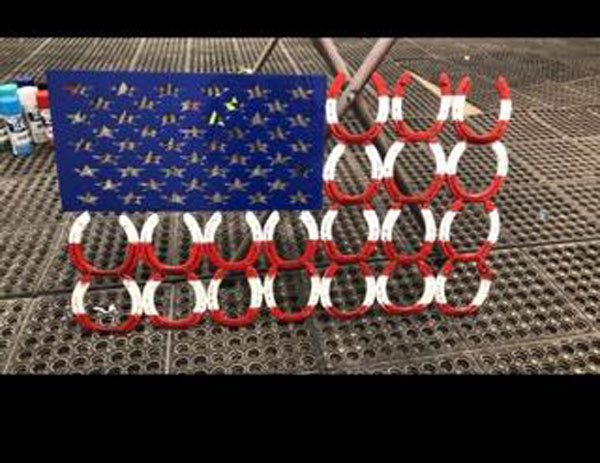 Her American flag sculpture made from horseshoes. Photo courtesy Mikayla Tolman