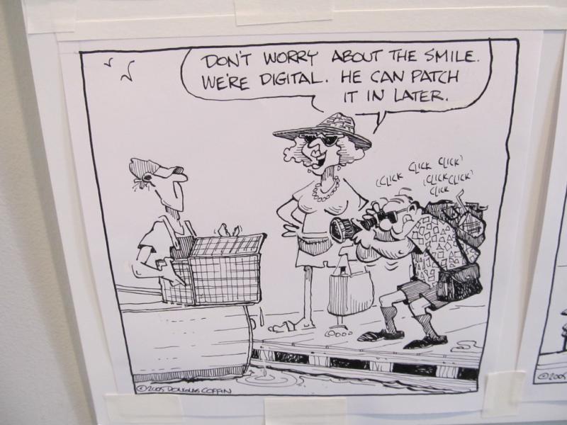One of Coffin’s cartoons on tourists. Photo of artwork by Kay Stephens