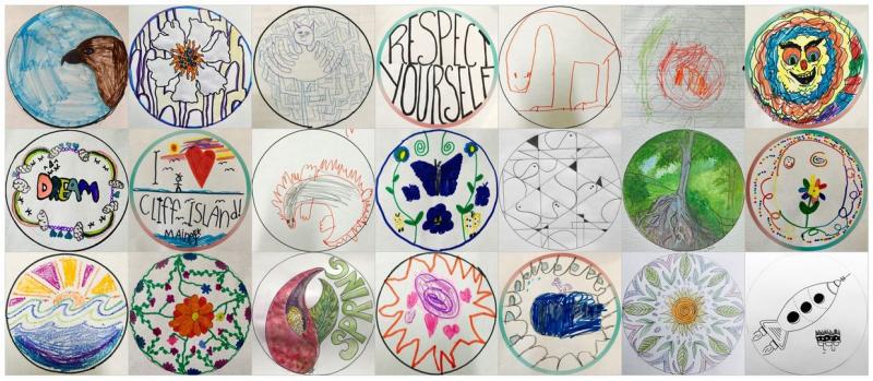 Doodles submitted to Bernard that she turned into pins and is sending back to the participants. Photo collage courtesy Kim Bernard