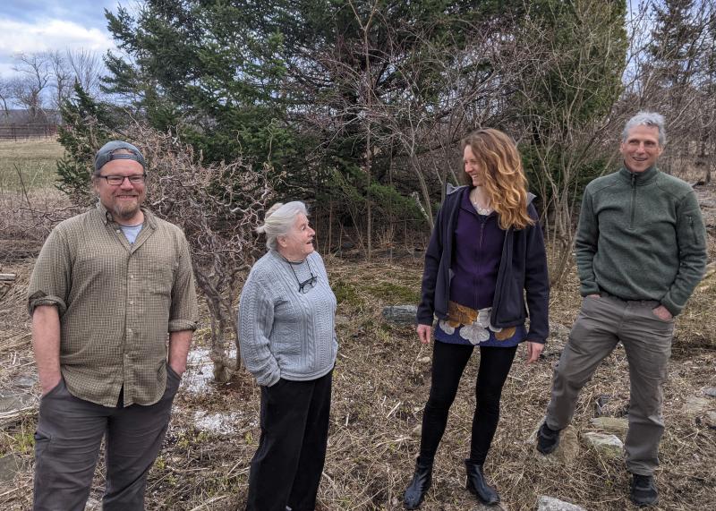 Partnership made this project possible. L to R: Adam Bishop, Maine Farmland Trust Farmland Protection
Program Director; Landowner Mary Merrifield; Anna Fiedler, Midcoast Conservancy Land Protection
Specialist and Buck O’Herin, Midcoast Conservancy Board President; celebrate permanent protection of
Green Pastures Conservation Easement. (Photo courtesy Midcoast Conservancy)