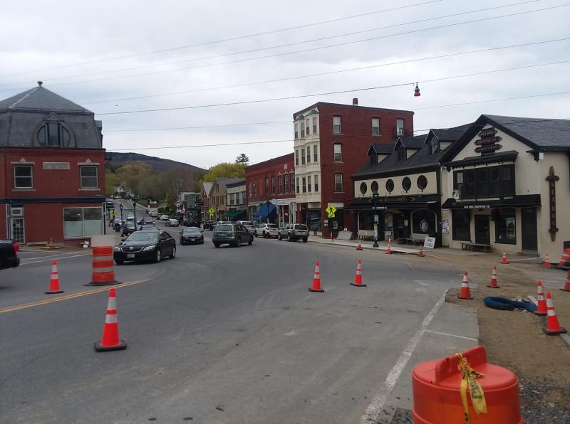 Downtown Camden, still undergoing roadwork in May. Photo by Kay Stephens
