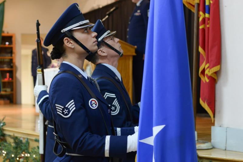 Airmen from the Maine Air National Guard Honor Guard post the colors. (Photo by Master Sgt. Tavis Hill/Maine National Guard)