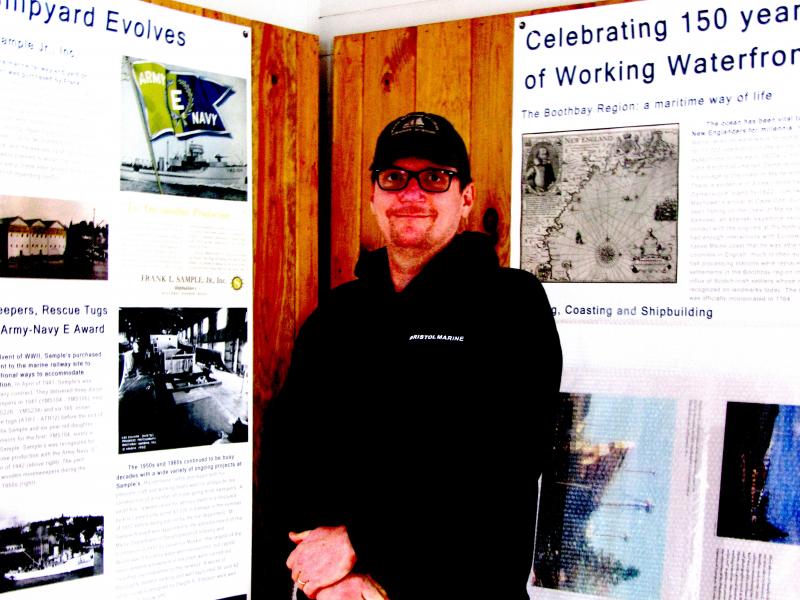Eric Graves shows off a display at the Heritage Center at Boothbay Harbor Shipyard. ART MAYERS/Boothbay Register