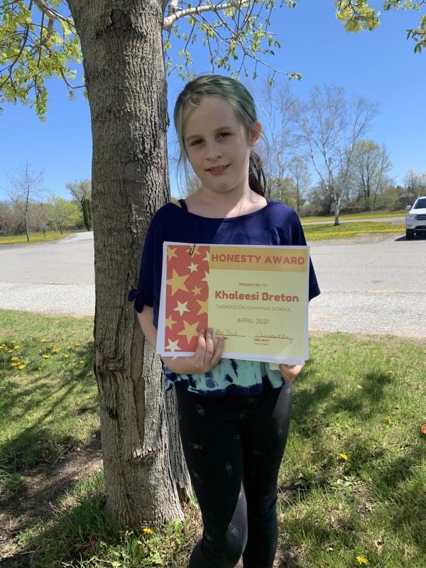 Khaleesi Breton, Grade 2, Honesty. (Photo courtesy Thomaston Grammar School)