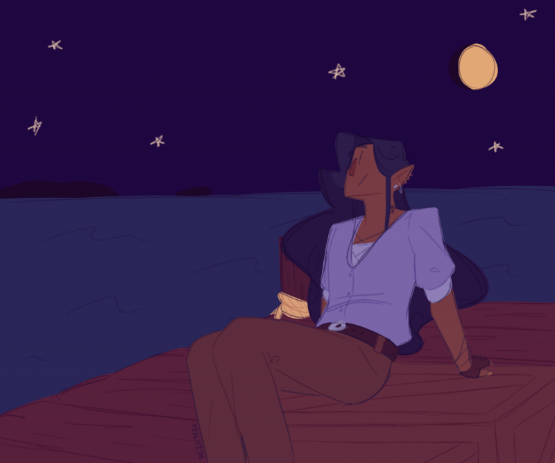 “Untitled” by Ren. Illustration of a person looking at the stars. (Photo courtesy OUT Maine)