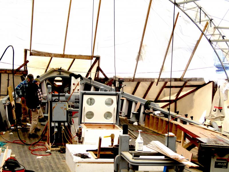 Work continues below the deck of the Ernestina-Morrissey. ART MAYERS/Boothbay Register