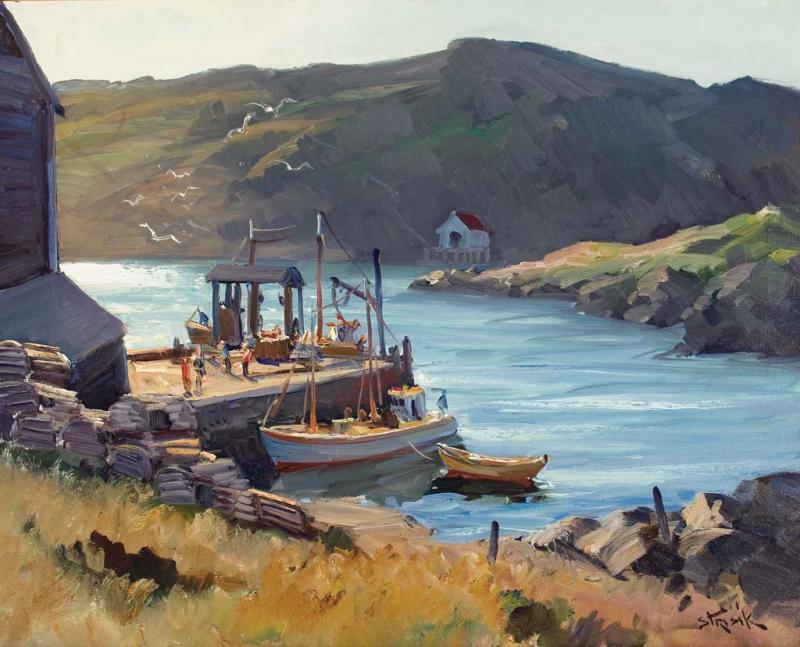 Strisik, Paul (1918-1998), Monhegan Pier, 1959, oil on canvas, 24 x 30 in., Monhegan Museum of Art & History, Gift of Nancy Strisik, 2002. (Photo courtesy Monhegan Museum of Art & History)