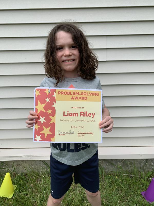 Liam Riley receives a Problem Solving Award. (Photo courtesy Thomaston Grammar School)