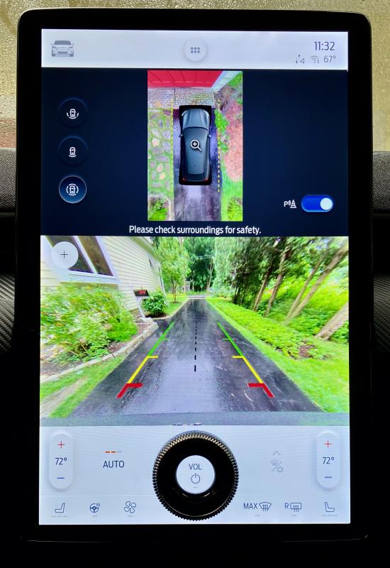 How’s this for a backup camera view? Mach-E drivers no longer have to peer at small screens while maneuvering into tight spaces.