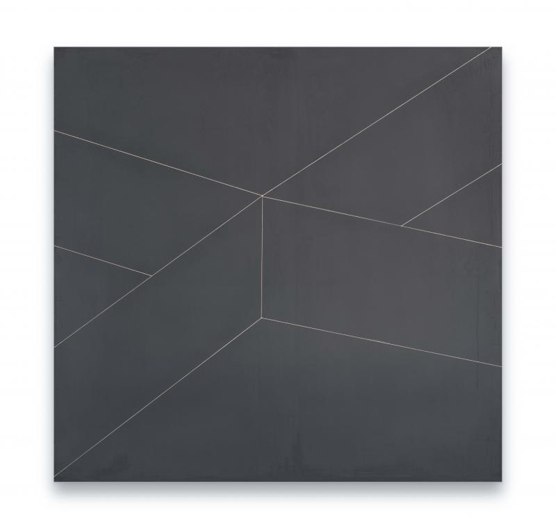 Walls Black, 24 x 25 inches, resin, clay and pigment on aluminum composite panel. (Photo courtesy Perimeter Gallery)