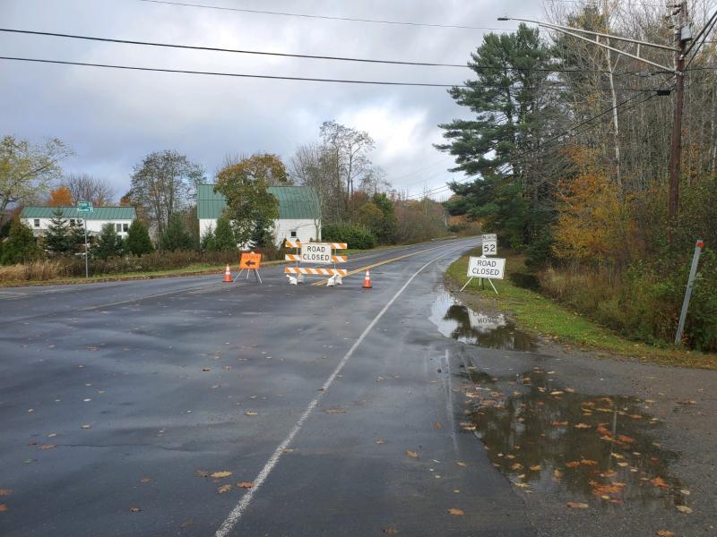 Route 52, between Beveridge Farm and Maiden Cliff parking lot. The road is washed out and closed. The DOT anticipates a week before repair. Seek alternative routes or follow the Molyneaux Road, Start Road and Beaucaire Avenue detour SLOWLY, said Camden Fire Chief Chris Farley.