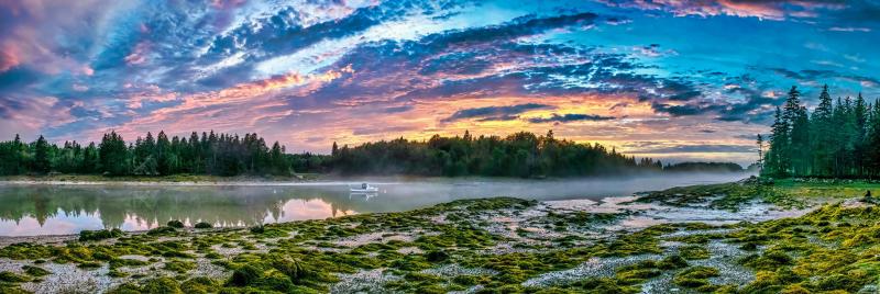 Sunset Over a Foggy Cove by Craig P. Snapp, photo. Courtesy of Friends of Maine Coastal Islands Wildlife Refuge.