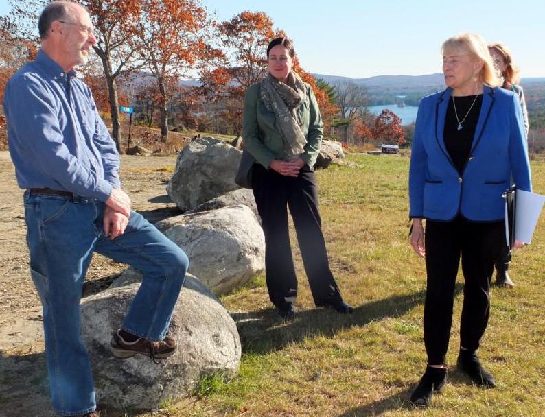 Ron Howard explains the workings of Brodis Farm to Maine Gov. Janet Mills. (Photo by Chris Wolf)