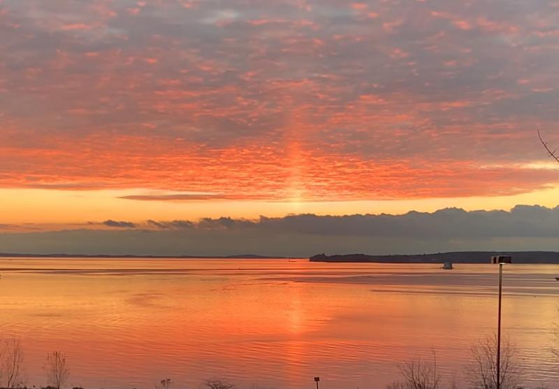 Sunrise over the Rockland Breakwater, December 1. (Photo by Cathy Trueman)