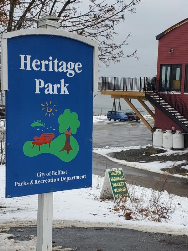 Heritage Park, a former grain mill industrial with the Harbor Walk in the background.