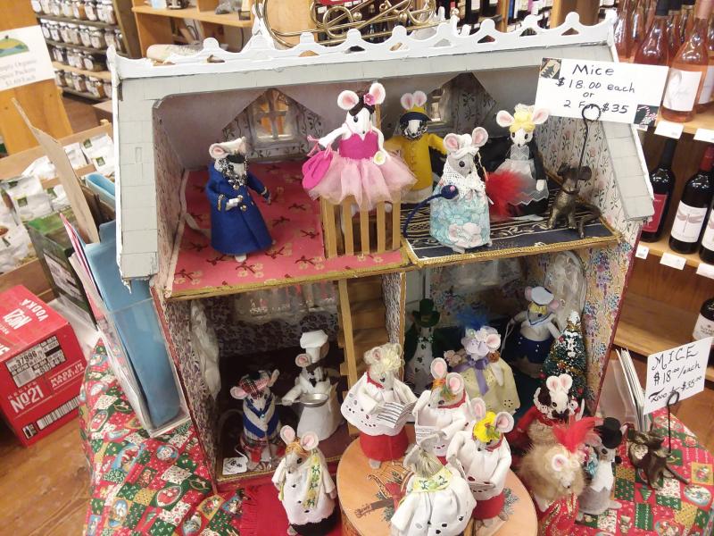Maseychik’s mouse creations at Marsh River Co-op in Brook, Maine Photo by Kay Stephens