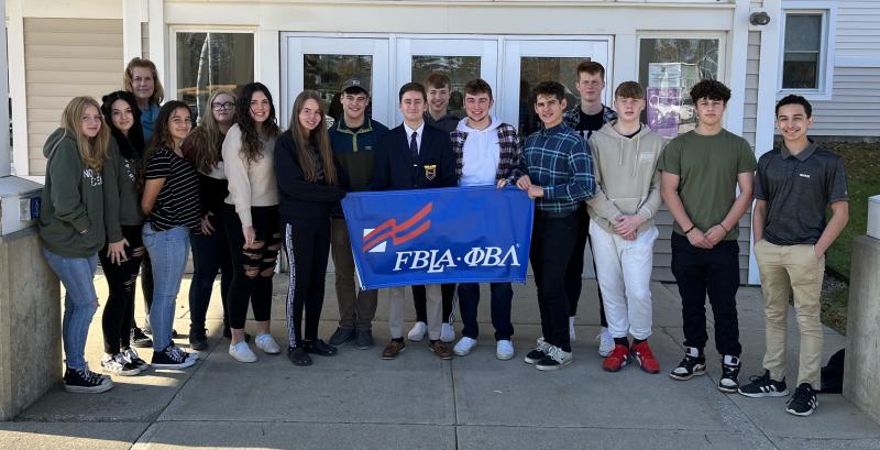 The members of the Future Business Leaders of America club at Searsport District High School, from left to right, are Meta Wiseman, Kyra Evans, Jennifer Rich (adviser), Kiara Krumbolz (secretary), Jenna Harriman, Abbigail Astbury, Rosa Estes, Ellis Braga, Max Provencher, Andrew Donald, Chase Brassbridge, Cole Ellis (co-president), Eli Law, Easton Cox, Oliver Carbisiero, Sebastian Krumholz (co-president). Not pictured are Drew Bagley and Timothy Smith (treasurer).