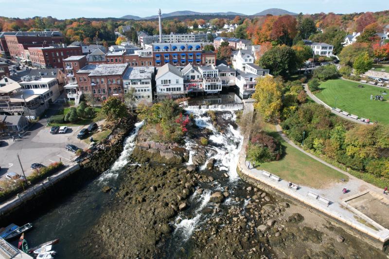 The outlet of the Megunticook River, as it empties from the Montgomery Dam, over the ledges and into Camden Harbor. (Photo courtesy Todd Anderson)