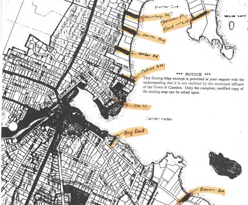 Camden’s current map (which dates back to 1994) of its public access points to the harbor.