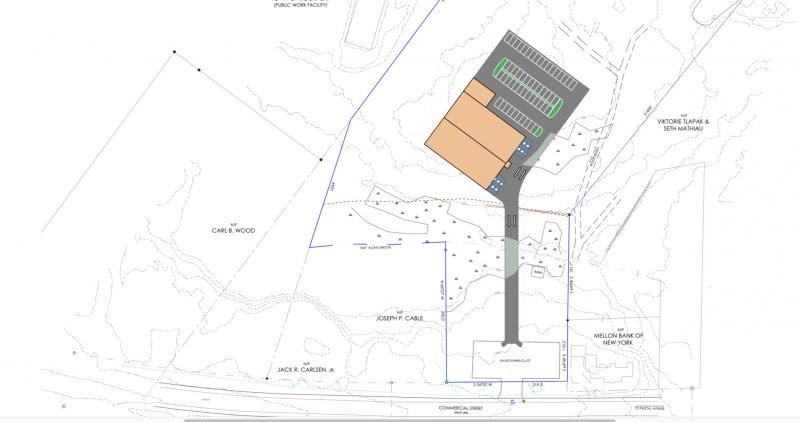 The proposed footprint of the new North Atlantic Gymnastics Academy and HopeAir, on Route 1 in Rockport.