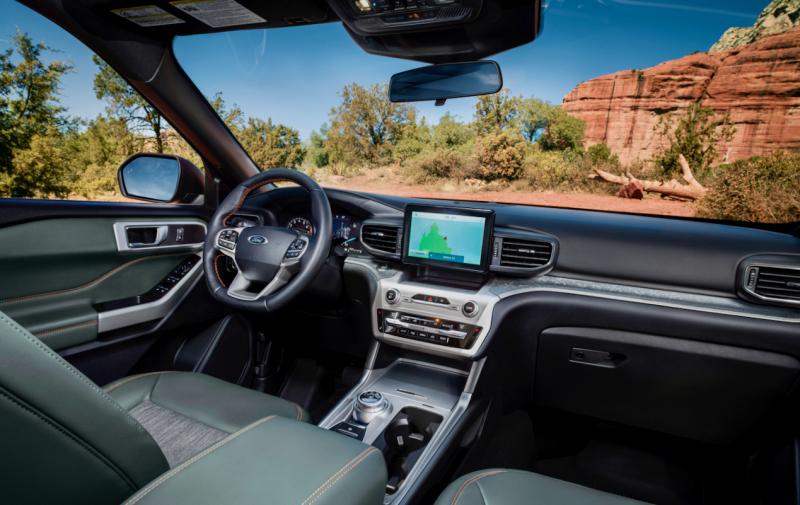This is the Explorer’s standard 8-inch touchscreen, with Apple CarPlay, Android Auto, GPS and so forth; more expensive trim levels get a vertical 10.1-inch screen. The Explorer is as comfortable to drive as it is to inhabit, and the rear seats and cargo area are roomy enough for most families setting out on vacation.