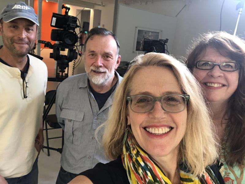 Matt Siegel and Jim Boutin, filmmakers; Patrisha McLean, founder/president of Finding Our Voice; and Christine, owner of a framing store and the subject/star of one of two Finding Our Voices short documentaries premiering July 16 at the Maine International Film Festival. (Photo courtesy Finding Our Voice)