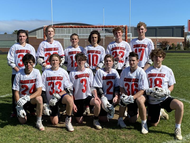 The 14 seniors of the Camden Hills boys lacrosse team. Back row, from left, are Cole Freeman, Eben Fagonde, Vanya Perevalov, Jackson Fitch, Willy Doehla and Logan Odone. Front row, from left, are Elias Libby, Owen Cooper, Rory Carlson, Alex Kurzius, Christopher Cammelieri and Camden Powell. (Photo by Victoria Marshall)