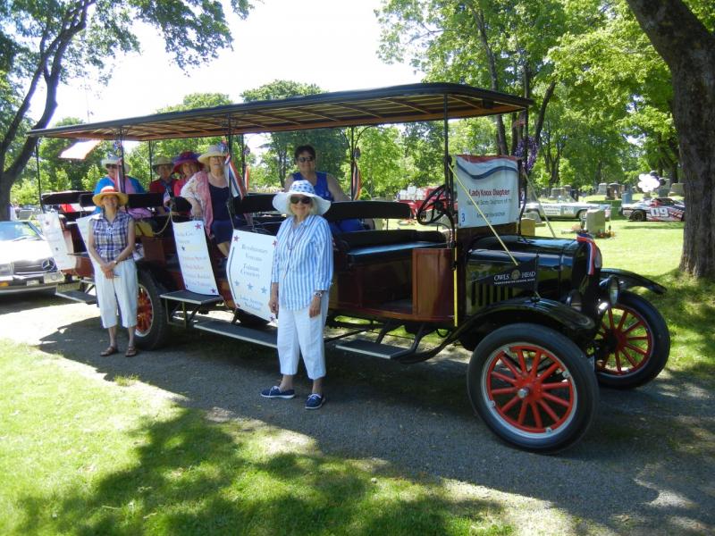 Members of the Lady Knox Chapter of the National Society Daughters of the American Revolution (DAR) celebrated American patriots and also enjoyed a fun, but sometimes bumpy ride, in a 1925 Ford Model T Bus from the Owls Head Transportation Museum. (Photo courtesy of Mary Kelly)
