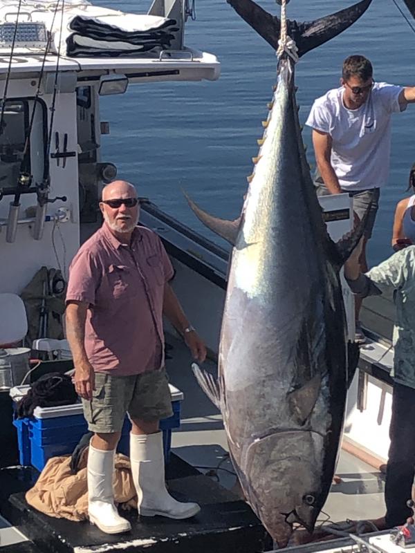 Sherm Stanley of Monhegan with his catch. Rusty Court photo