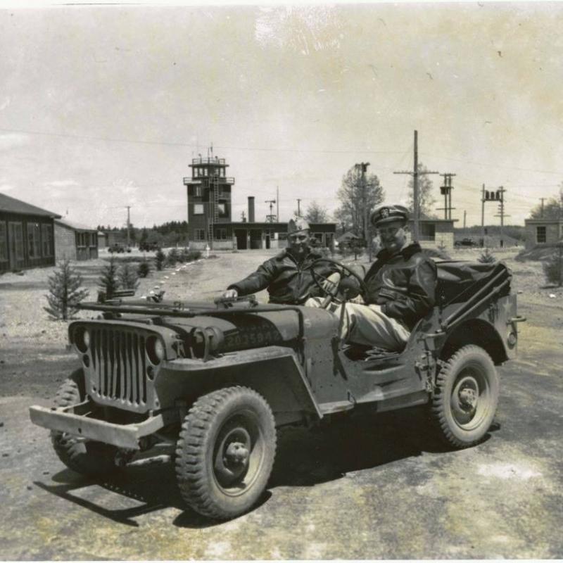 The airfield tower as it appeared during the Navy’s use as a training base during World War II. (Photo courtesy of the Owls Head Historical Society).