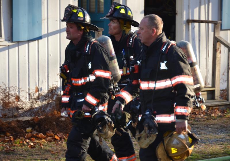 Rockport Fire Dept. Lieutenant Gregory Rollins, Interior Firefighter Levi Rollins and Assistant Chief John Wickenden. (Photo by Lynda Clancy)