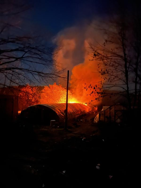A fire damaged one quarter of a greenhouse at Goose River Greenery in Rockport, Nov. 8. (Photo courtesy Christine Annis)