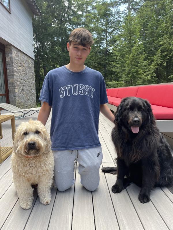 Finn Bennett and his dogs, Bruno and Teddy. (Photo courtesy Rachael Bennett)