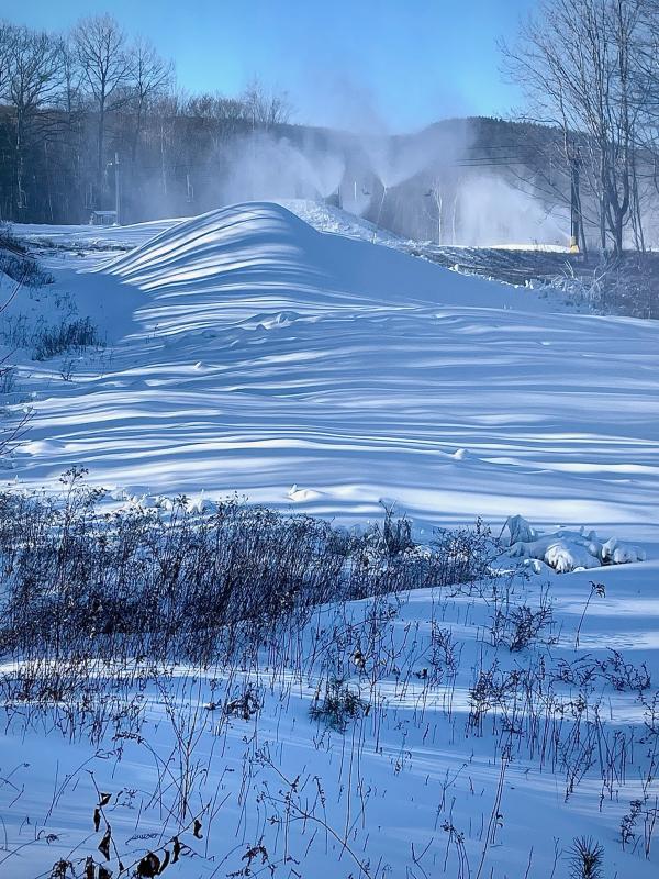 The Snow Bowl snowmakers — Owen Dorr, Emmett Dorr, Adam Jipson, Josh Johnson, Noah Rousseau, Alex Whitman and Keith Turdo are working during the midnight hours making sure the trails are covered with fresh snow. (Photo courtesy Camden Snow Bowl)